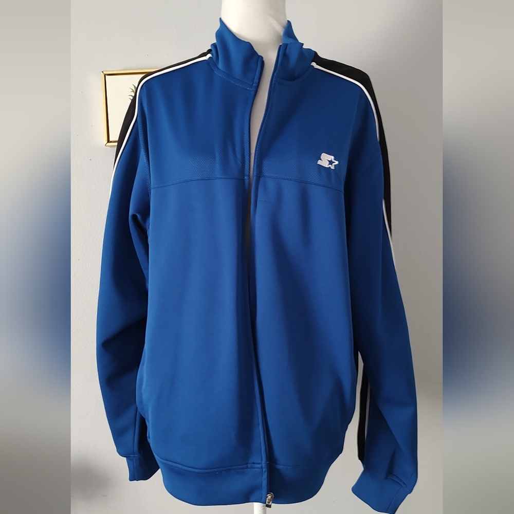 Starter Men's Jacket Athletic Color Blue Size Large (42-44)Zipper Front